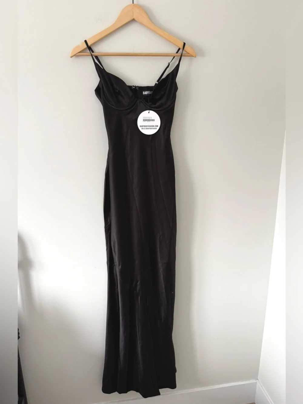 NWT BABYBOO Black Satin Slip Maxi Dress with Bustier Detail (size XS) - Picture 5 of 9